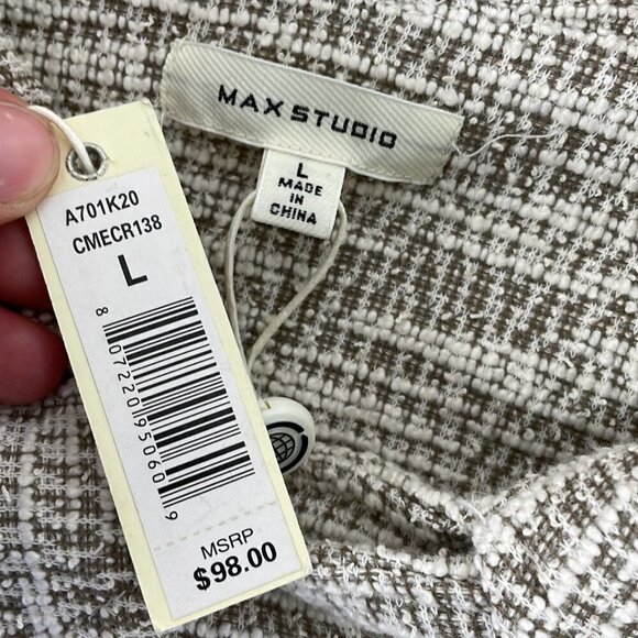 Max Studio Nordstrom NWT Jacket Diagonal Zip Knit Collar Tan White Size Large L - Picture 12 of 17